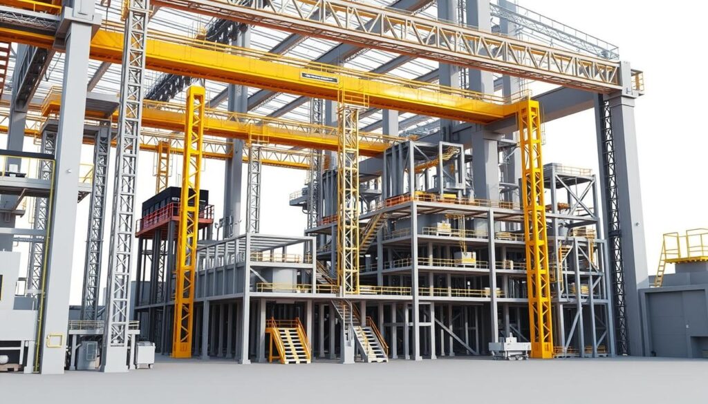 Generuj obraz animacji 3D prezentującej detale budowy fabryki Generuj obraz animacji 3D prezentującej detale budowy fabryki